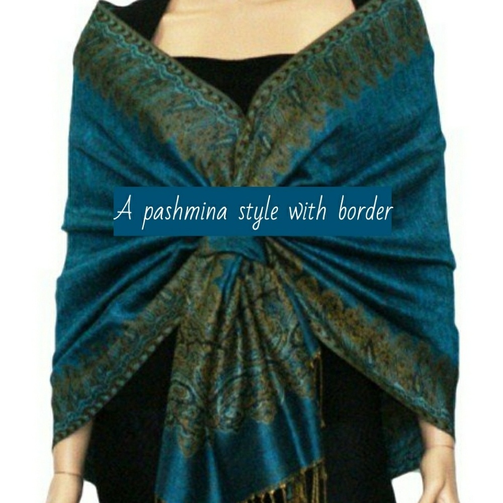 PASHMINA STYLE WRAP/Border design/dark teal